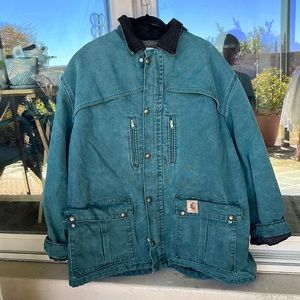 RARE Vintage Moss Green Carhartt Blanket Lined Full Zip Heavy Barn Coat